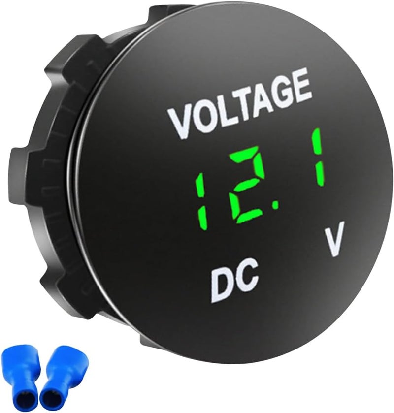 BDZMC Battery Voltage Meter, DC 12V Waterproof Voltage Meter Tester, LED Digital Display Voltage Gauge Meter, Battery Monitor Indicator, Round Panel Voltage Gauge for Car Motorcycle Boat (Green) - Image 1